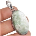 Captivating Natural Aqua Seraphinite Oval Gemstone  .925 Sterling Silver Pendant