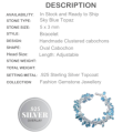 Handmade Stunning Blue Topaz Gemstone.925 Silver Cluster Bracelet