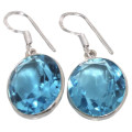 Exquisite Handmade Blue Topaz Oval Gemstone .925 Sterling Silver Earrings