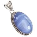 Natural Antique Style Blue Lace Botswana Agate Gemstone .925 Sterling Silver Pendant