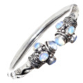Opalite Oval and Round Cabochon .925 Silver Adjustable Cuff Bangle