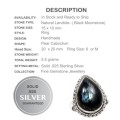 Norwegian Natural Larvikite Black Moonstone Gemstone Solid .925 Sterling Silver Ring Size 6/ M