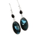 Night Sky Natural Larvikite -Black Moonstone, Black Onyx Gemstone Solid .925 Silver Earrings