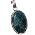 Natural Blue Apatite Oval Gemstone .925 Sterling Silver Pendant