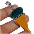 Natural Blue Apatite Oval and Mookaite Gemstone .925 Sterling Silver Pendant