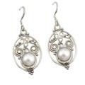 Indonesian Bali- Natural Freshwater White Pearl , Solid .925 Sterling Silver Earrings