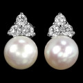 Natural White Pearl, White CuBic Zirconia  Solid .925  Sterling Silver Pendant and Earrings