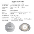Deluxe Natural Creamy White Pearl and White Cubic Zirconia Solid .925 Sterling Silver Size 7.5 or P