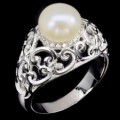 Spectacular Elegance 26.84 cts Natural  Creamy White Pearl , AAA CZ Solid .925 Silver Size 8.5