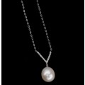 Promotional Price 15.9 Cts Incredible Freshwater Pearl ,White Cz Solid. 925 Sterling Silver Necklace