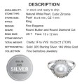 Natural  White Freshwater Pearl , White Cubic Zirconia Solid .925 Sterling Silver Size US 9