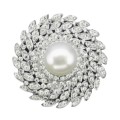 Deluxe Natural Creamy White Pearl and White Cubic Zirconia set in Solid .925 Sterling Silver Size 9