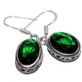 Antique Style Emerald Quartz Gemstone 925 Silver Earrings