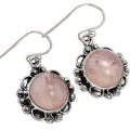 Pretty Natural Rose Quartz Gemstone Solid.925 Sterling Silver Earrings