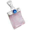 Natural Rough Kunzite and Kyanite Solid.925 Sterling Silver Pendant + Chain