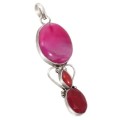 Natural Pink Lace Botswana Agate, Ruby, Chalcedony Pendant Set In .925 Silver
