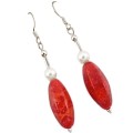 13.66 cts Stunning Natural Faceted Red Sponge Coral, White Pearl Solid .925 Silver Earrings