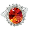 Premium Rare Orange/Pink Rainbow Topaz, White Topaz Solid .925 Sterling Silver Ring Size 7 or O