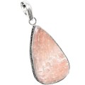 Iceland- Natural Scolecite Crystal Pear Shape Gemstone  .925 Sterling Silver Pendant