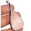 Iceland- Natural Scolecite Crystal Pear Shape Gemstone  .925 Sterling Silver Pendant