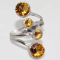 Beautiful Trendy Modern Setting Golden Citrine Gemstone .925  Silver Ring Size 8 OR Q