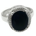 Handmade Black Onyx Oval Gemstone .925 Sterling Silver Ring Size 7 / P