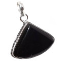 Handmade Natural Black Onyx Gemstone set in 925 Silver Pendant