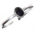 Handmade Black Onyx Gemstone .925 Silver Adjustable Bangle