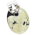 Natural Pyrite In Magnetite and Black Onyx  in Solid .925 Sterling Silver Pendant