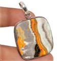 Natural Bumble Bee Jasper Square Gemstone Pendant .925 Sterling Silver