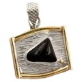 Modern Two Tone Natural Black Onyx set in Solid .925 Sterling Silver Pendant