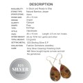 Natural Bamboo Jasper Pear Shape Gemstone .925 Sterling Silver Earrings