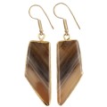 Natural Brown Agate Gemstone Gold Plated Brass Earrings