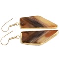 Natural Brown Agate Gemstone Gold Plated Brass Earrings