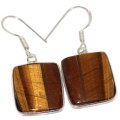 Natural Tigers Eye Rectangle Gemstone .925  Sterling Silver Earrings