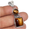 Natural Tigers Eye Mixed Shapes Gemstone .925  Sterling Silver Pendant