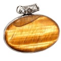Natural Tigers Eye Oval Gemstone .925  Sterling Silver Pendant