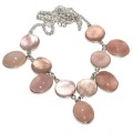 Natural Rose Quartz Oval Gemstone Necklace in .925 Sterling Silver