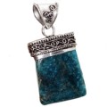 Natural Antique Style Capped Blue Apatite Gemstone .925 Sterling Silver Pendant