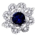 2 CT Blue Sapphire and White Topaz  Solid .925 Sterling Silver Ring Size US 8 or Q