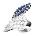 63,81 cts Deluxe Blue and White Cubic Zirconia Solid 925 Silver 14K White Gold Ring Size 7 or O