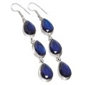 Stunning Long Pear Shape Sapphire Blue Quartz Gemstone 925 Silver Earrings