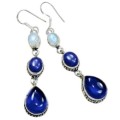 Beautiful Moonstone, Indian Blue Quartz, Iolite Gemstone 925 Silver Earrings