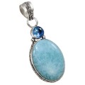 Handmade Natural Aquamarine, Blue Topaz Gemstone 925 Sterling Silver Pendant