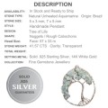Handmade Natural  Aquamarine Tree Of Life Solid 925 Sterling Silver and White Gold Pendant