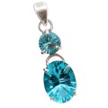 Handmade Sky Blue Concave Cut Blue Topaz in Solid 925 Sterling Silver Pendant