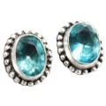 Blue Topaz Gemstone .925 Silver Plated Stud Earrings