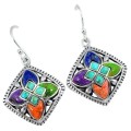 6.81 cts Natural Arizona Copper Turquoise, Lapis Lazuli Solid .925 Sterling Silver Earrings