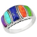 Natural South Western Arizona Turquoise and Lapis Lazuli Solid .925 Sterling Silver Ring size 8.5
