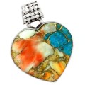 Natural Spiny Oyster Arizona Turquoise Solid .925 Sterling Silver Pendant